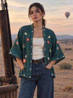 Scoup - Women Green Embroidered Viscose Blend Shrugs