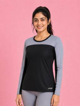 LYCOT - Women Black Colorblock Polyester T-Shirt