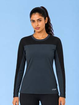 LYCOT - Women Charcoal Colorblock Polyester T-Shirt