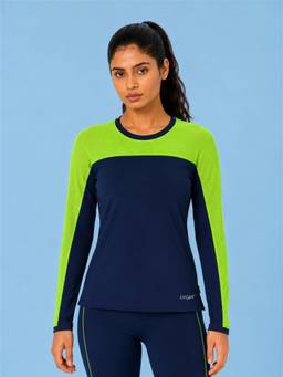 LYCOT - Women Navy Blue Colorblock Polyester T-Shirt