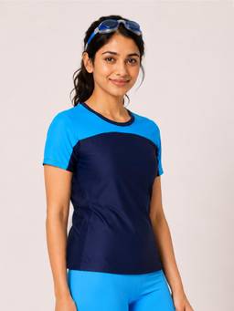 LYCOT - Women Navy Blue Colorblock Polyester T-Shirt