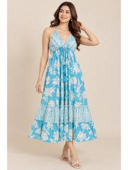 sencei - Women Blue Floral Cotton Dress