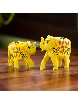 ExclusiveLane - The Sunny Elephants' Hand Carved & Showpiece In Eucalyptus Wood (Set of 2)