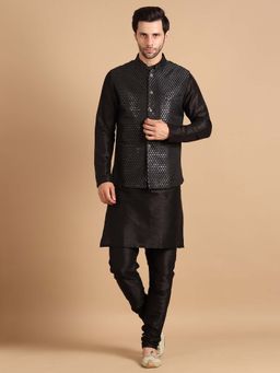 Uri and MacKenzie - Black Embroidered Festive Kurta and Pajama with Nehru Jacket
