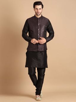 Uri and MacKenzie - Red Embroidered Festive Kurta and Pajama with Nehru Jacket