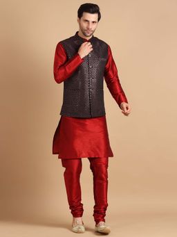 Uri and MacKenzie - Purple Embroidered Festive Kurta and Pajama with Nehru Jacket