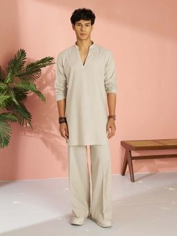 Vastramay - Beige Solid Plain Festive Kurta with Pant