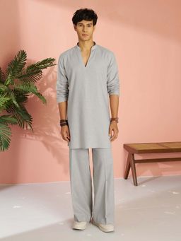 Vastramay - Grey Solid Plain Festive Kurta with Pant
