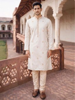 Vastramay - White Embroidered Festive Kurta with Pyjama