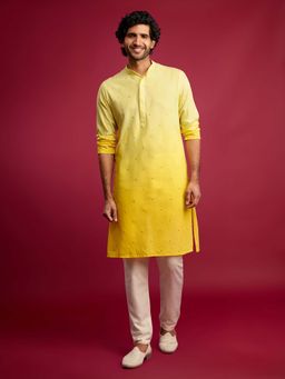 Vastramay - Yellow Embellished Sequined Festive Kurta with Pyjama