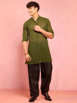 Vastramay - Green Embellished Sequined Festive Kurta with Pyjama