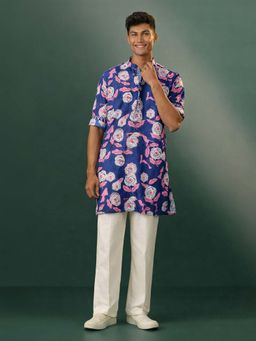 Vastramay - Navy Blue Printed Festive Kurta with Pant