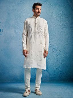 Vastramay - Cream Embroidered Festive Kurta with Pant