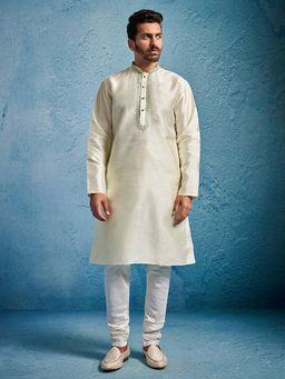 Vastramay - Cream Embroidered Festive Kurta with Churidar