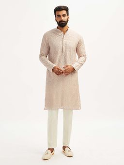 Vastramay - Peach Embroidered Festive Kurta with Pant