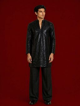 Vastramay - Black Embellished Sequined Festive Kurta with Pant
