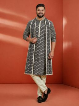 Vastramay - Black Embroidered Festive Kurta and Pant with Dupatta