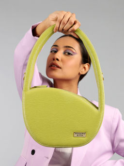 Modern Myth - LUNA Lime Green Ribbed Oval Shaped Handbag
