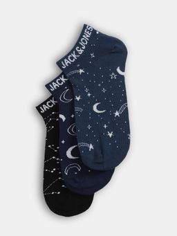Jack & Jones - Men Printed Blue Ankle Length Socks (Pack of 3)