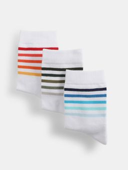 Jack & Jones - Men Stripes White Calf Length Socks (Pack of 3)