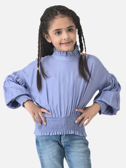 CRIMSOUNE CLUB - Girls Violet Peplum Top with Bishop Sleeves