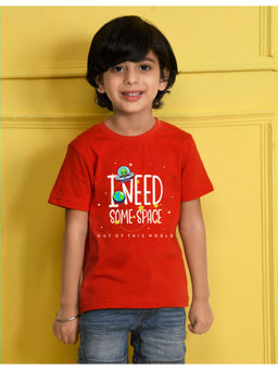 Nusyl - Boys Red i Need Some Space Text Printed Half Sleeve T-Shirt