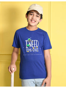 Nusyl - Boys Royal Blue i Need Some Space Text Printed Half Sleeve T-Shirt