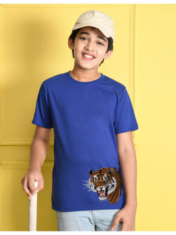 Nusyl - Boys Royal Blue Tiger Printed Half Sleeve T-Shirt