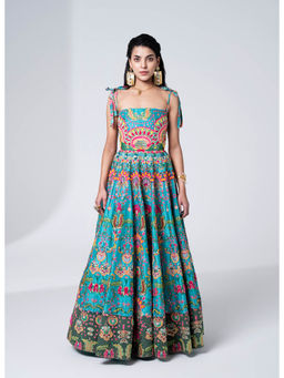 Siddhartha Bansal - Hawaiian Teal Embroidered Corseted Gown