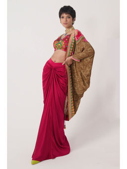Siddhartha Bansal - Earthy Brown Hand Embroidered Shrug with Blouse and Skirt (Set of 3)