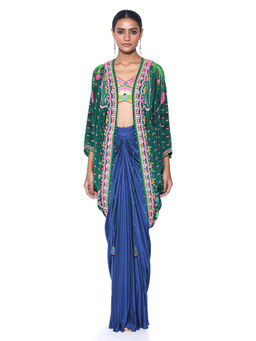 Siddhartha Bansal - Emerald Hand Embroidered Shrug with Blouse and Skirt (Set of 3)