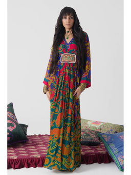 Siddhartha Bansal - Emerald Royal Printed Belt Kaftan