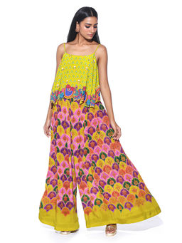Siddhartha Bansal - Lime Yellow Printed Top with Palazzo (Set of 2)