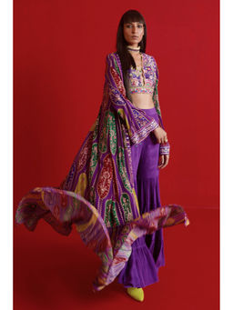 Siddhartha Bansal - Violet Embroidered Shrug with Sharara and Blouse (Set of 3)