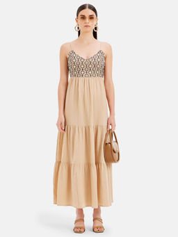 Kazo - Audrey Embroidered Flared Maxi Dress