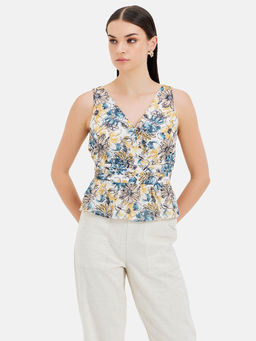 Kazo - Heather Printed Sleeveless Wrap Top