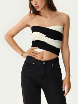 Cider - Patchwork Zipper Up Tube Crop Top