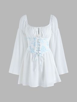 Cider - Floral Lace Up Corset Mini Dress