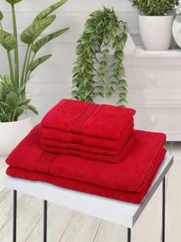 KOPA - 6Pc Quick Dry 100% Cotton Soft Terry Towel -2Pc Bath, 4Pc Hand D'Ross Solid-Red