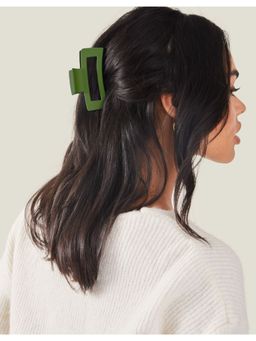 Accessorize London - Women Olive Rectangle Matte Claw Clip