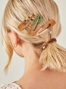 Accessorize London - Women Multi-Colour Wooden Resin Hair Clips (Pack Of 3)