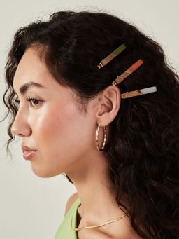 Accessorize London - Women Multi-Colour Wooden Resin Hair Clips (Pack Of 3)