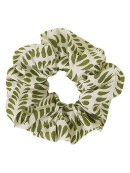 Accessorize London - Women Green Leafy Block Print Hair Scrunchie