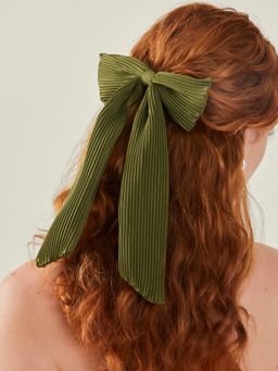 Accessorize London - Women Green Plisse Barrette Hair Bow