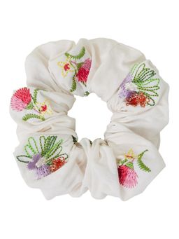 Accessorize London - Women White Floral Embroidered Hair Scrunchie