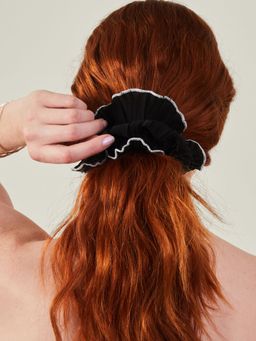 Accessorize London - Women Black Oversized Contrast Trim Hair Scrunchie