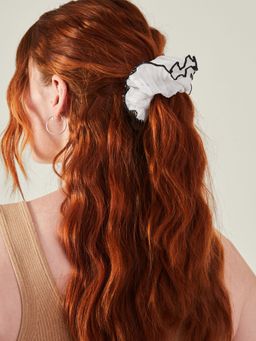 Accessorize London - Women White Oversized Contrast Trim Hair Scrunchie