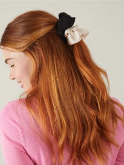 Accessorize London - Women Multi-Colour Crinkle Pleated Hair Scrunchies (Pack Of 2)