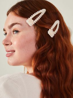 Accessorize London - Women White Pearl Hair Clips (Pack Of 2)