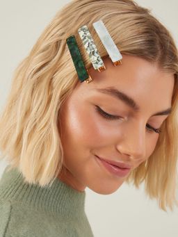 Accessorize London - Women Multi-Colour Marble Resin Hair Clips (Pack Of 3)